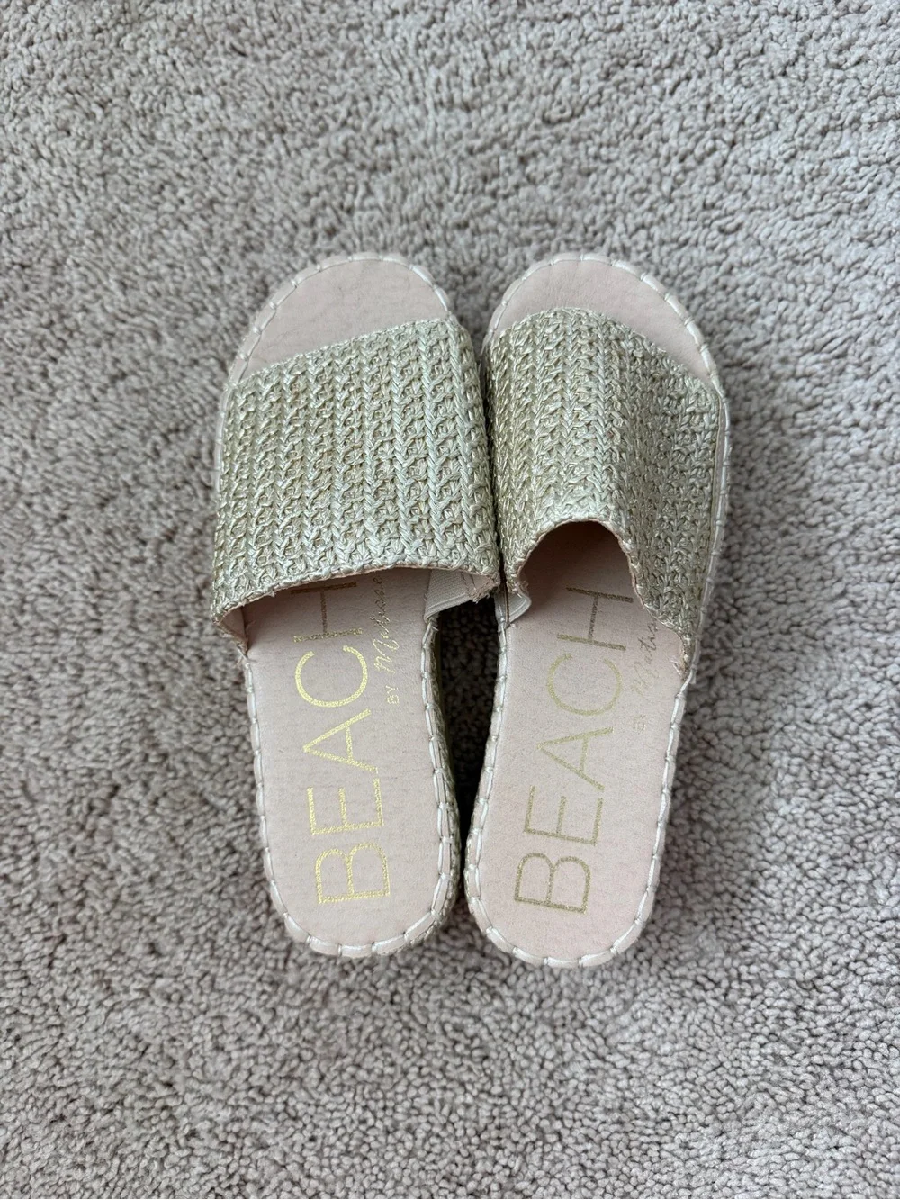 BEACH by Matisse Raffia Del Mar Platform Slide Sandals Beige/Gold NWOT Size 6